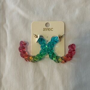 Rainbow Twisted Hoop Earrings - Multicolor Statement Jewelry NWT